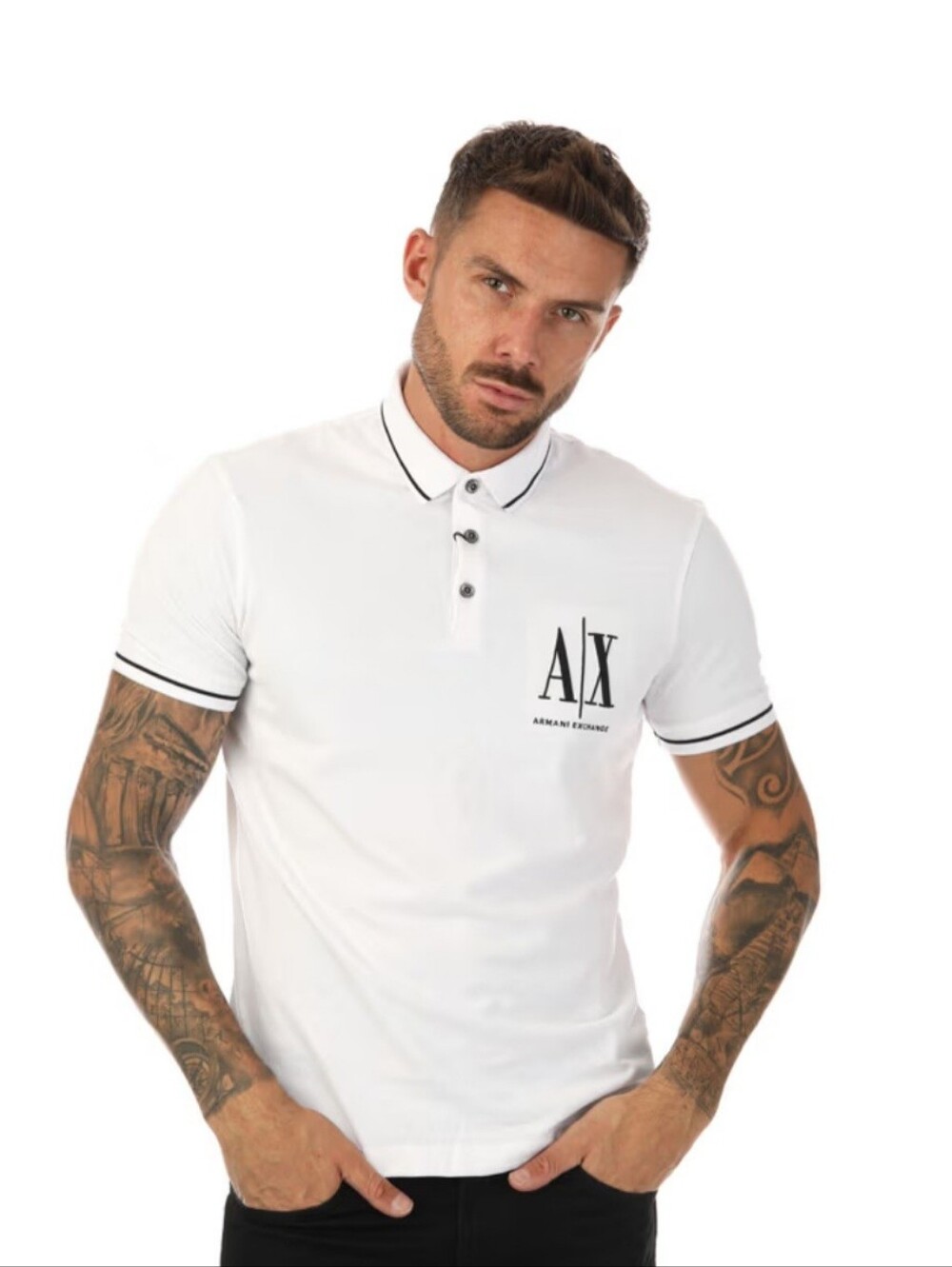 Armani Exchange Men's Regular Fit Embroidered Maxi Polo Shirt